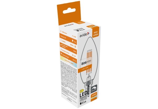 Avide LED Filament Candle 5.9W E14 NW 4000K Fényerőszabályozható Gyertya