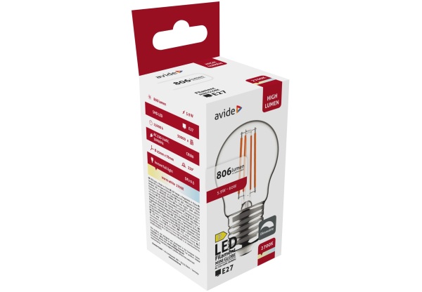 Avide LED Filament Mini Globe 5.9W E27 WW 2700K Fényerőszabályozható Mini Gömb