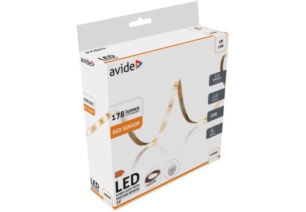 Avide LED Szalag Ágy Szenzor 5V USB 1.2m 3W 3000K Single Szettek