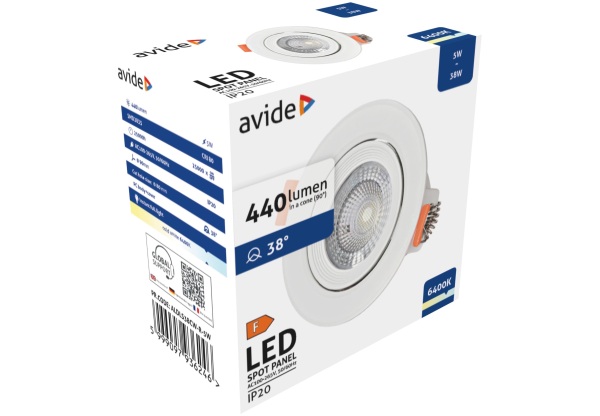 Avide LED Beépíthető Spot 38° Kerek 5W CW 6400K LED-es