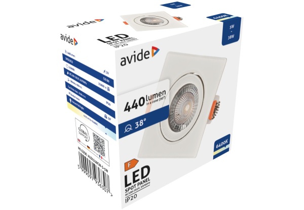 Avide LED Beépíthető Spot 38° Négyzetes 5W CW 6400K LED-es