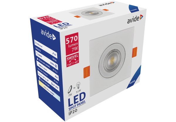 Avide LED Beépíthető Spot 38° Négyzetes 7W CW 6400K LED-es