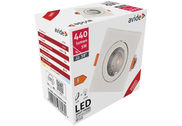 Avide LED Beépíthető Spot 38° Négyzetes 5W WW 3000K LED-es