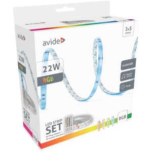 Avide LED Szalag Bliszter 12V 22W RGB 2x5m Zene vezérlés + IR távirányító Szettek