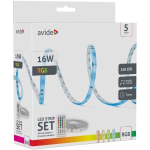 Avide LED Szalag Bliszter 12V 16W RGB 5m Zene vezérlés + IR távirányító Szettek