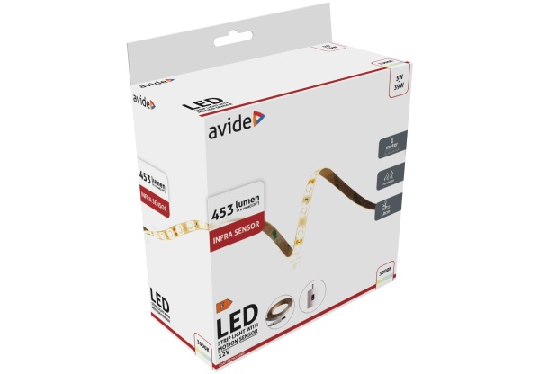 Avide LED Szalag Infra Szenzorral 12V 1m 5W 3000K Szettek