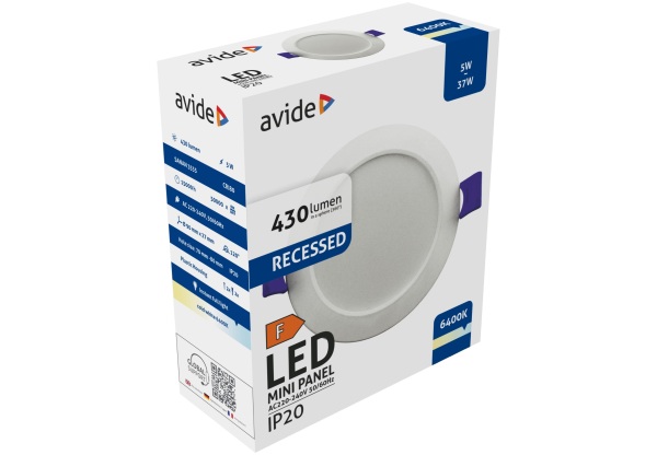 Avide LED Beépíthető Kerek Mennyezeti Lámpa Műanyag 5W CW 6400K Kerek