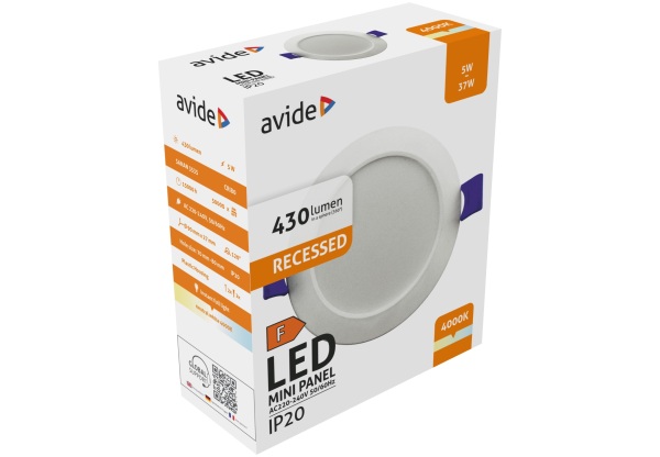 Avide LED Beépíthető Kerek Mennyezeti Lámpa Műanyag 5W NW 4000K Kerek