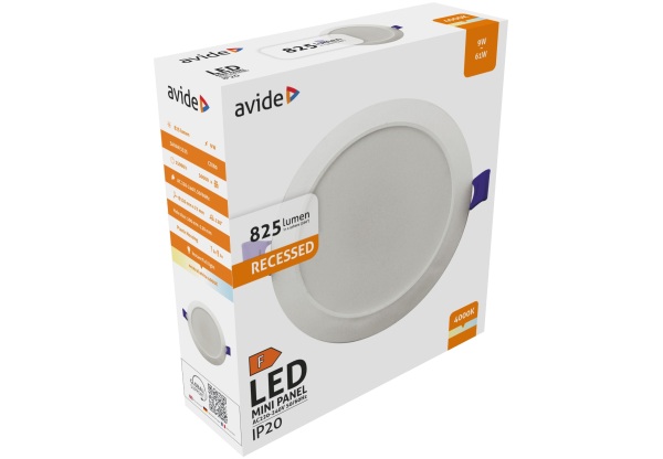 Avide LED Beépíthető Kerek Mennyezeti Lámpa Műanyag 9W NW 4000K Kerek