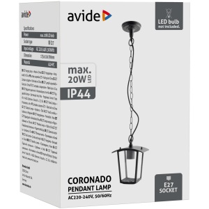 Avide kültéri függeszték lámpa Coronado 1xE27 IP44 fekete Falikar
