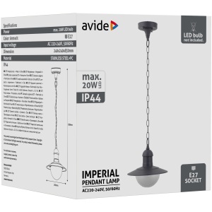 Avide kültéri függeszték lámpa Imperial 1xE27 IP44 antik fehér Falikar