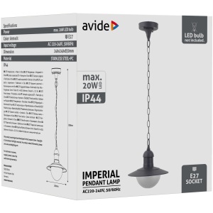 Avide kültéri függeszték lámpa Imperial 1xE27 IP44 Antracit Falikar