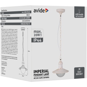 Avide kültéri fali lámpa Imperial 1xE27 IP44 antik fehér Falikar