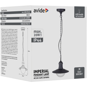 Avide kültéri függeszték lámpa Imperial 1xE27 IP44 fekete Falikar