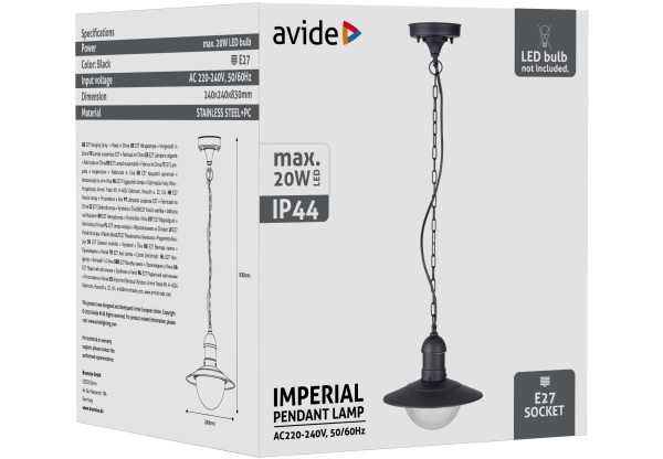 Avide kültéri függeszték lámpa Imperial 1xE27 IP44 fekete Falikar