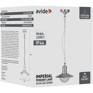 Avide Kültéri Mennyezeti Lámpa Imperial 1xE27 IP44 Antracit Falikar