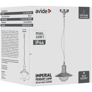 Avide kültéri függeszték lámpa Imperial 1xE27 IP44 Rozsdamentes acél Falikar