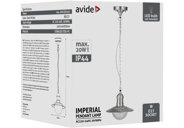 Avide kültéri függeszték lámpa Imperial 1xE27 IP44 Rozsdamentes acél Falikar