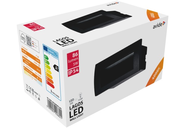 Avide kültéri lépcső lámpa beépíthető Lagos LED 3W NW IP54 140mm Lépcső lámpa