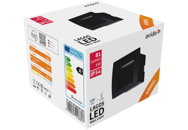 Avide kültéri lépcső lámpa beépíthető Lagos LED 3W NW IP54 90mm Lépcső lámpa