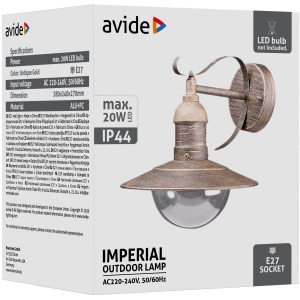 Avide Kültéri Mennyezeti Lámpa Imperial 1xE27 IP44 Antik Arany Falikar