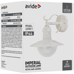 Avide kültéri függeszték lámpa Imperial 1xE27 IP44 antik fehér Falikar