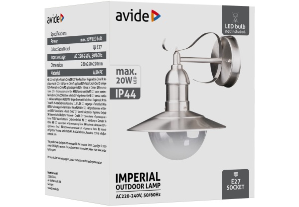 Avide kültéri fali lámpa Imperial 1xE27 IP44 Rozsdamentes acél Falikar