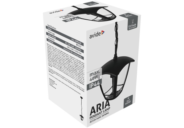 Avide Kültéri Függeszték Lámpa Aria 1050mm 1xE27 Fekete IP44 Falikar