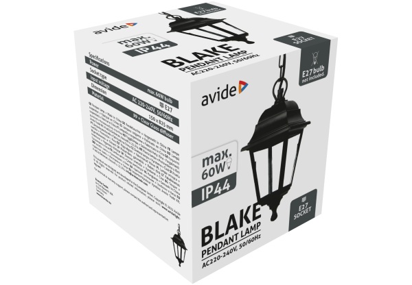 Avide Kültéri Függeszték Lámpa Blake 1xE27 825mm Fekete IP44 Falikar