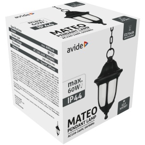 Avide Kültéri Függeszték Lámpa Mateo 1xE27 Fekete IP44 Falikar