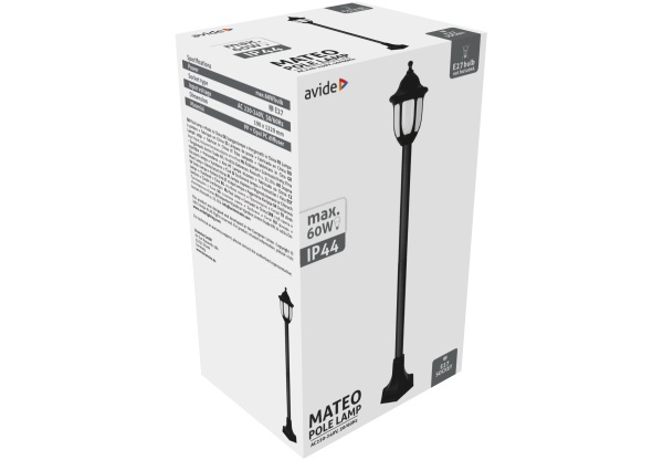 Avide Kültéri Álló Lámpa Mateo-XL 1220mm 1xE27 Fekete IP44 Álló lámpa