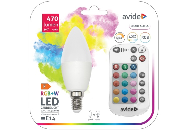 Avide Smart LED Candle 4.9W RGB+W 2700K IR Távirányítóval Távirányítós