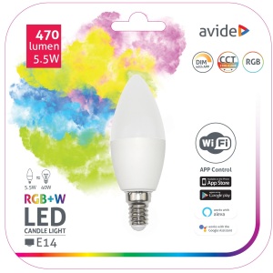 Avide Smart LED Candle 5.5W RGB+W WIFI APP Control WIFI