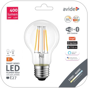 Avide Smart Filament LED Globe A60 4.5W CCT WIFI + BLE APP Control WIFI