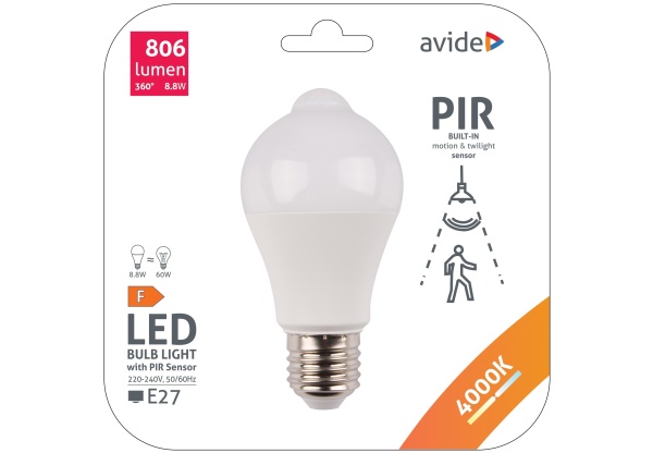 Avide Smart LED Globe A60 8.8W NW 4000K PIR mozgásérzékelővel PIR