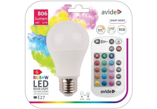 Avide Smart LED Globe A60 9.7W RGB+W 2700K IR Távirányítóval Távirányítós