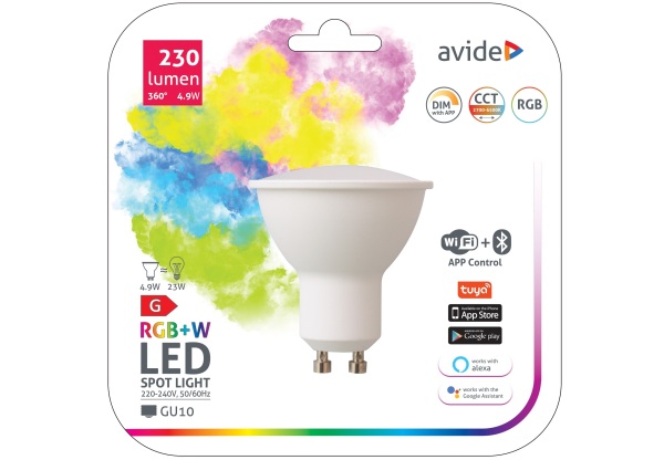 Avide Smart LED GU10 4.9W RGB+W WIFI + BLE APP Control WIFI