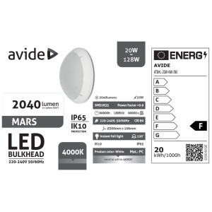 Avide Cseppálló Mennyezeti Lámpa Mars Kerek IP65 20W NW 4000K Fehér + Inverter IP Védett