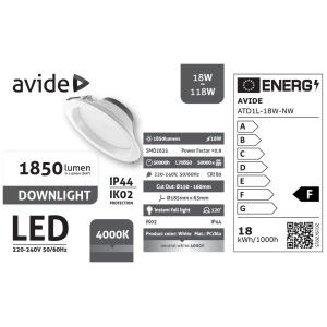 Avide LED Downlight Kerek IP44 18W 1850lm NW 4000K LED-es