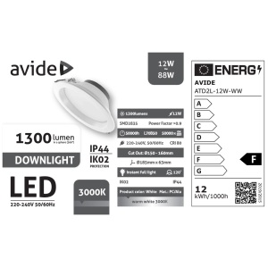 Avide LED Downlight Kerek IP44 12W 1300lm WW 3000K LED-es