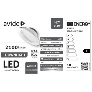 Avide LED Downlight Kerek IP44 18W 2100lm NW 4000K LED-es