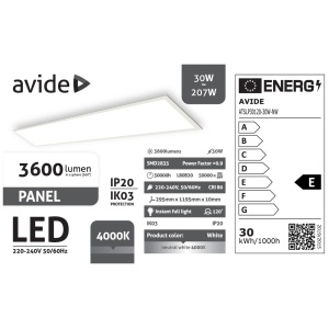 Avide LED Panel 600x600mm 36W NW 4000K 120lm/W UGR+IP44 Industrial Range Industrial
