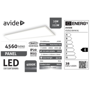 Avide Led Panel 300x1200mm 38W NW 4000K 4560lm UGR<19 IP20 DALI Industrial V2 Industrial