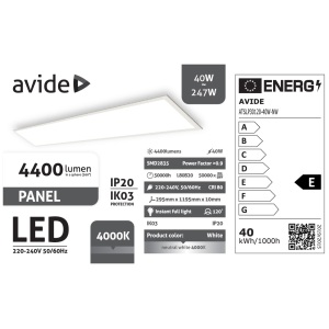 Avide Led Panel 300x1200mm 38W NW 4000K 4560lm UGR<19 IP20 DALI Industrial V2 Industrial