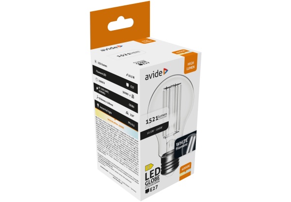 Avide LED White Filament Globe 10.5W E27 NW 4000K Gömb