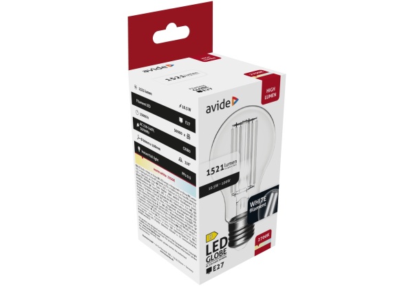 Avide LED White Filament Globe 10.5W E27 WW 2700K Gömb