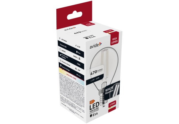 Avide LED White Filament Mini Globe 4.5W E14 WW 2700K Mini Gömb