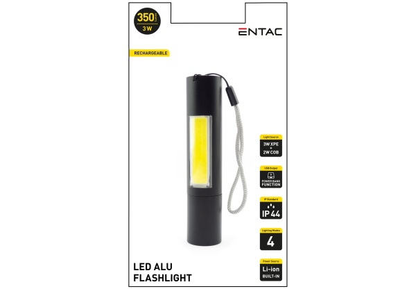 Entac Elemlámpa Újratölthető 3W 1200mAh (PowerBank funkció) csuklópánttal Elemlámpa