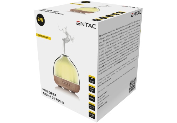 Entac Aromaterápiás Párásító Fa mintázat RGB Hangulatvilágítással 400ml 8W Párásító