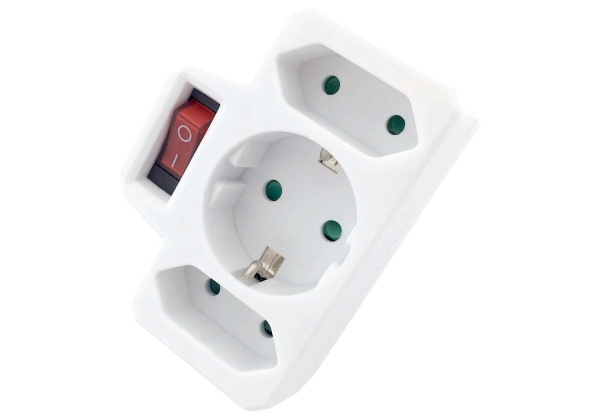 Entac Hálózati Adapter 3 Aljzat (1 Földelt, 2 Euro) Kapcsolóval Hálózati adapter